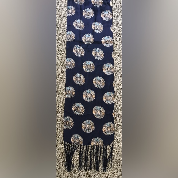 100% Silk Scarf Navy Blue Dragon Motif Double Sided Scarf - Picture 9 of 9